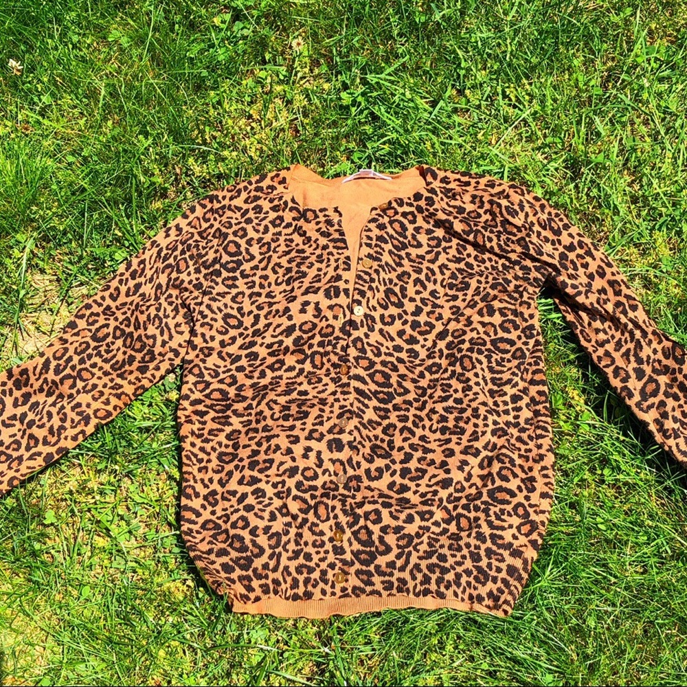 Cheetah print knit button down cardigan sweater